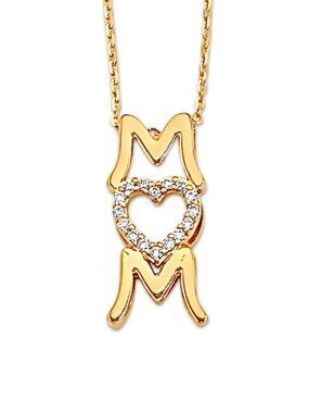 14K Yellow Gold CZ Mom Necklace | Elegant Gift for Mother By Tehrani Jewelry